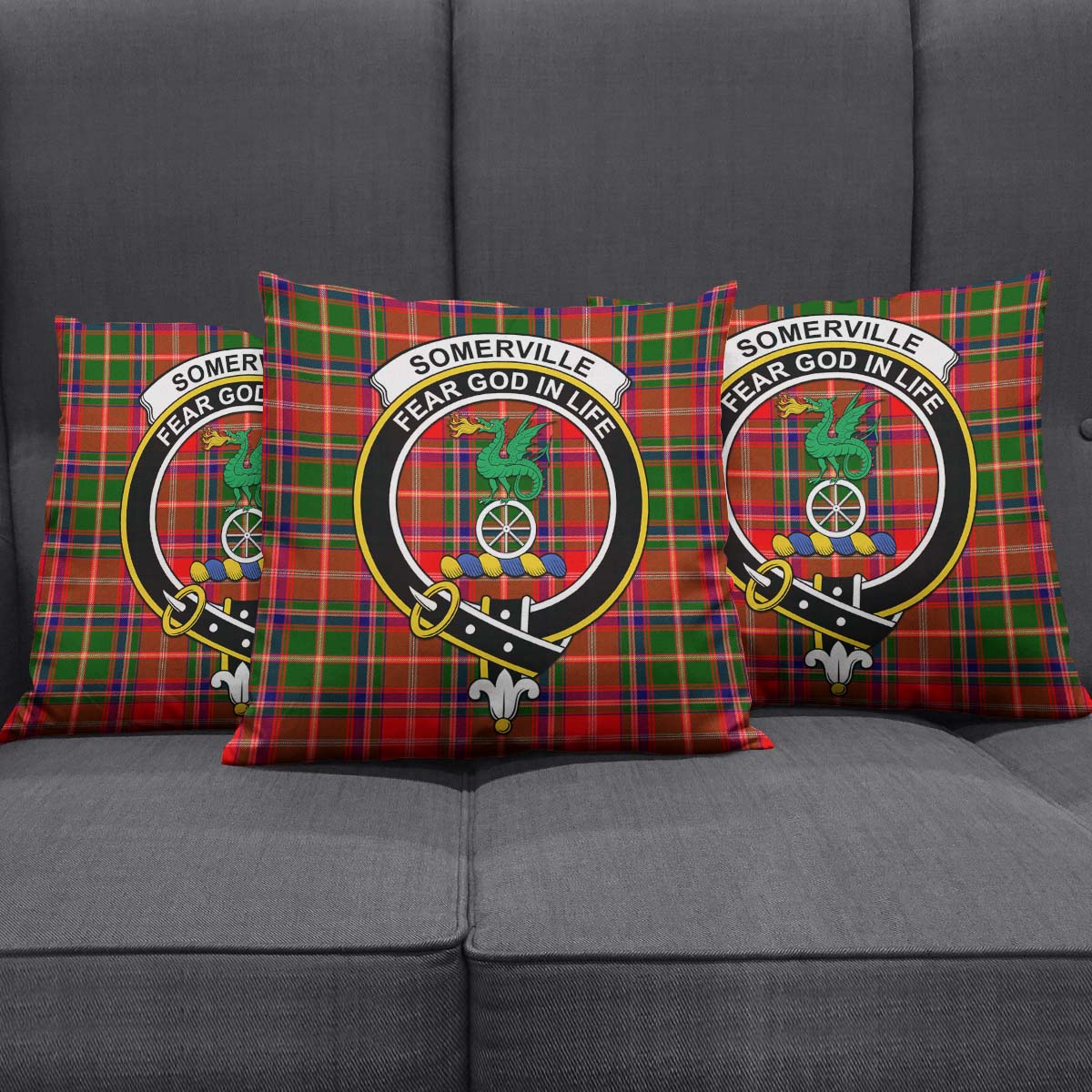 Somerville Modern Tartan Pillow Cover with Family Crest Square Pillow Cover - Tartanvibesclothing