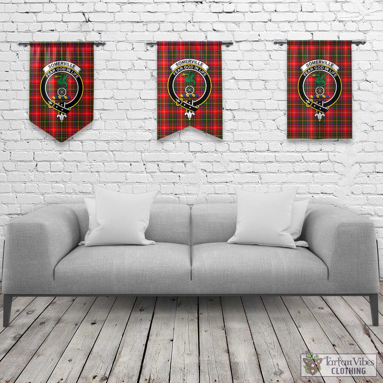 Tartan Vibes Clothing Somerville Modern Tartan Gonfalon, Tartan Banner with Family Crest