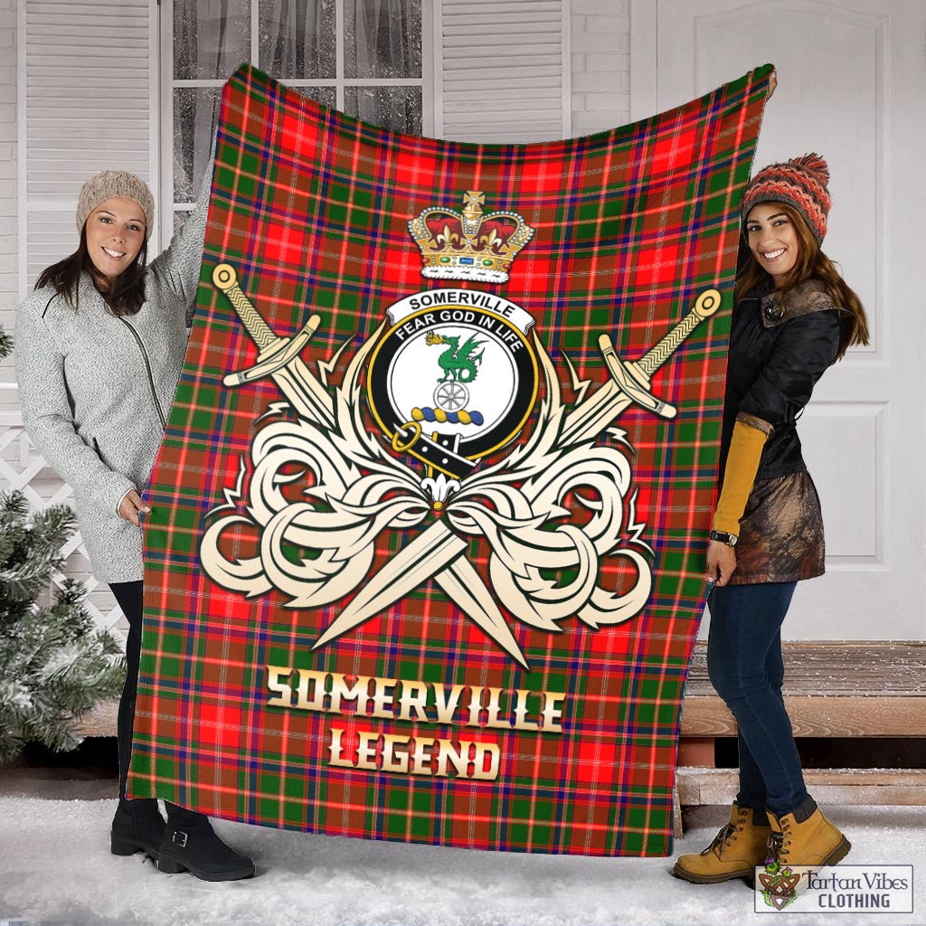 Tartan Vibes Clothing Somerville Modern Tartan Blanket with Clan Crest and the Golden Sword of Courageous Legacy