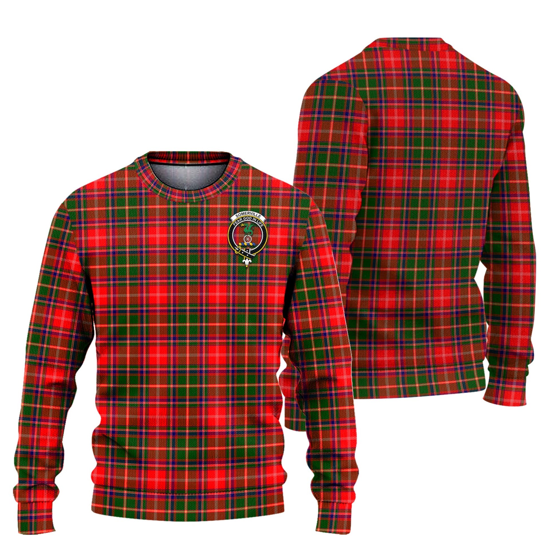 Somerville Modern Tartan Knitted Sweater with Family Crest Unisex - Tartanvibesclothing