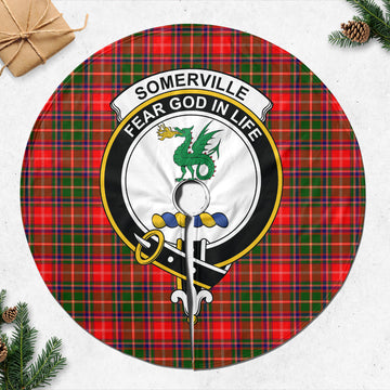 Somerville Modern Tartan Christmas Tree Skirt with Family Crest