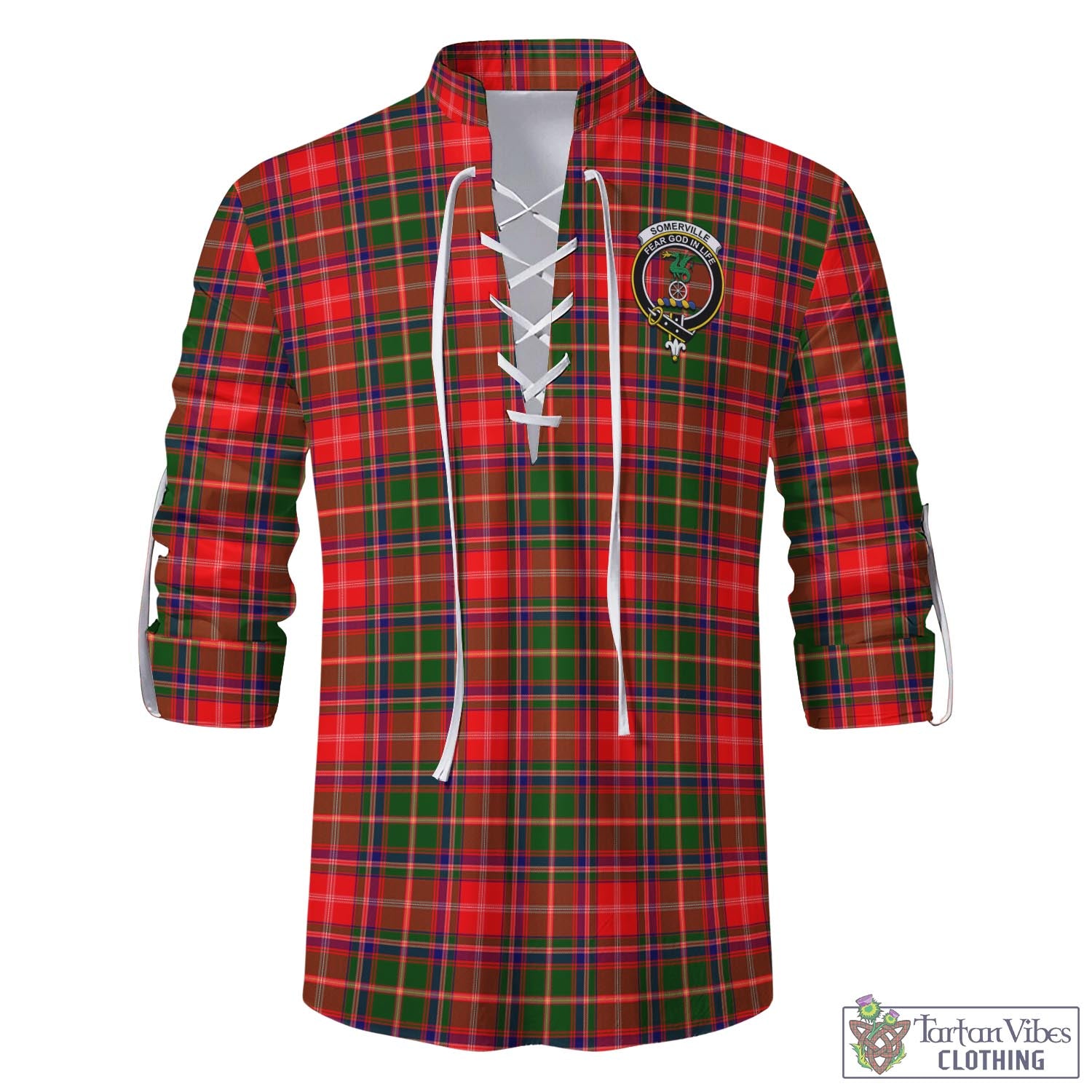 Tartan Vibes Clothing Somerville Modern Tartan Men's Scottish Traditional Jacobite Ghillie Kilt Shirt with Family Crest