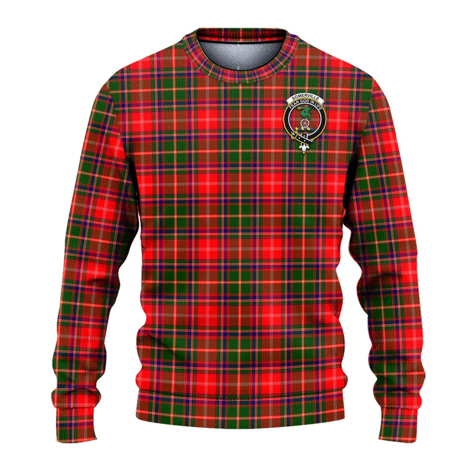 Somerville Modern Tartan Knitted Sweater with Family Crest - Tartanvibesclothing