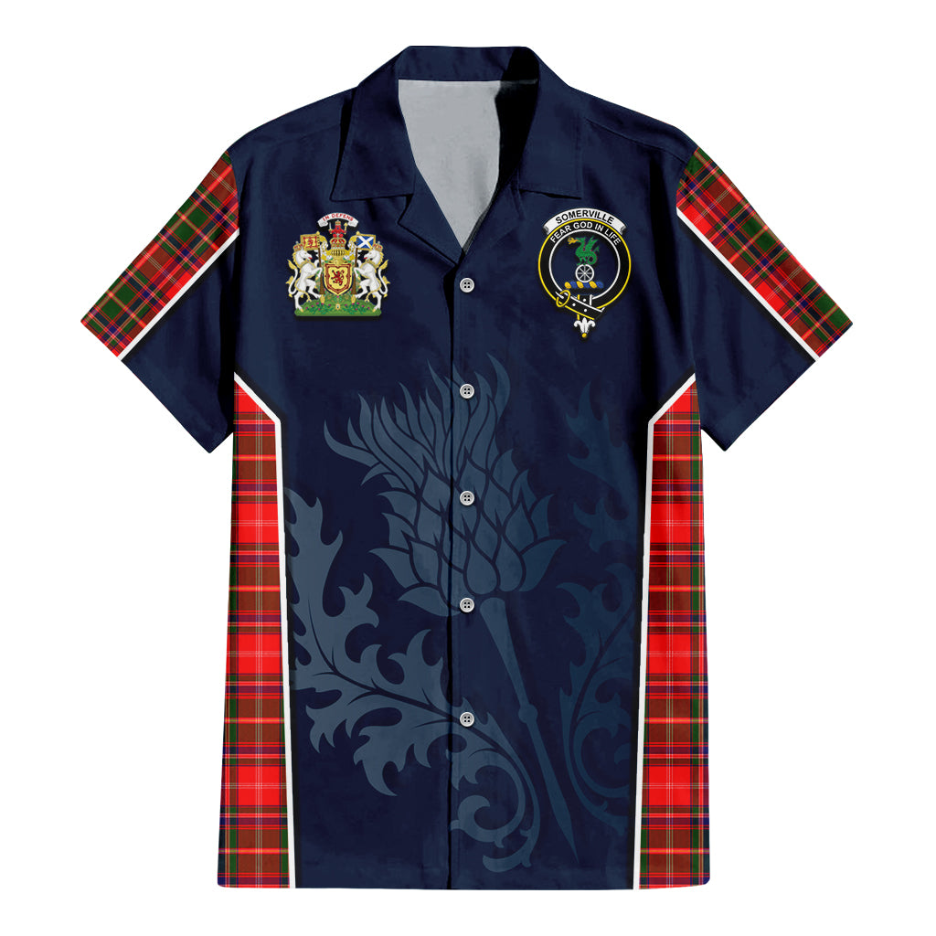 Tartan Vibes Clothing Somerville Modern Tartan Short Sleeve Button Up Shirt with Family Crest and Scottish Thistle Vibes Sport Style