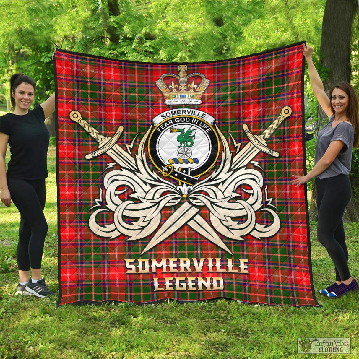 Tartan Vibes Clothing Somerville Modern Tartan Quilt with Clan Crest and the Golden Sword of Courageous Legacy