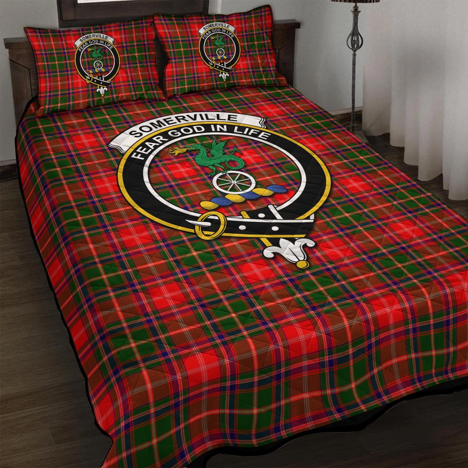 Somerville Modern Tartan Quilt Bed Set with Family Crest - Tartan Vibes Clothing