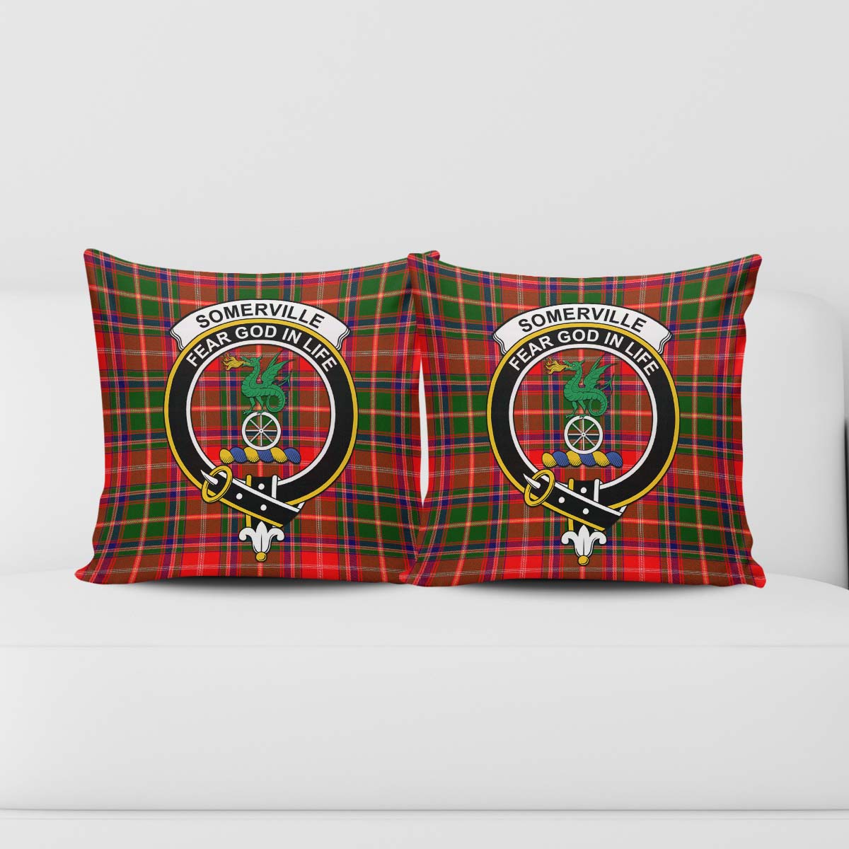 Somerville Modern Tartan Pillow Cover with Family Crest - Tartanvibesclothing