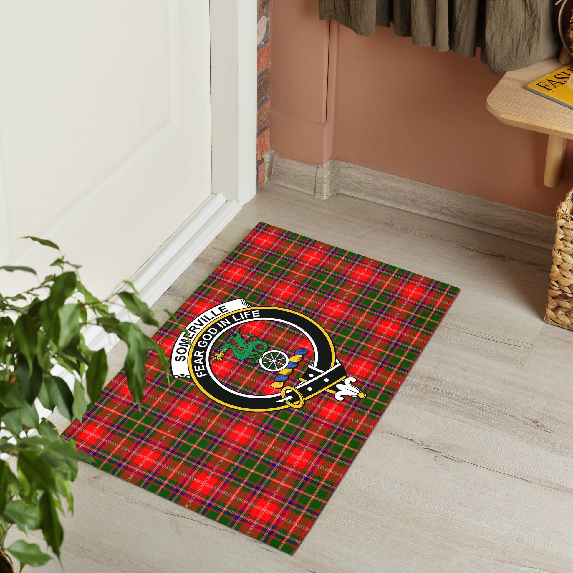 Somerville Modern Tartan Door Mat with Family Crest - Tartanvibesclothing Shop