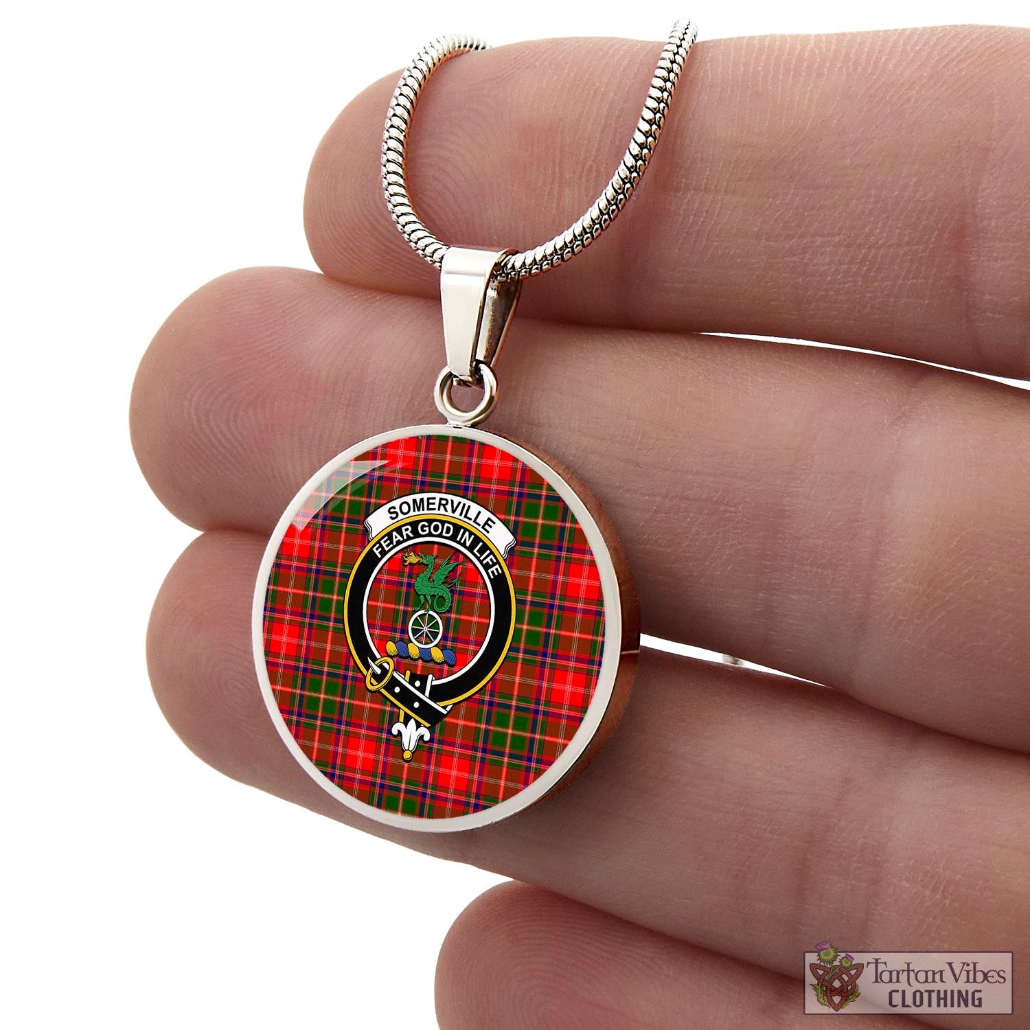 Tartan Vibes Clothing Somerville Modern Tartan Circle Necklace with Family Crest