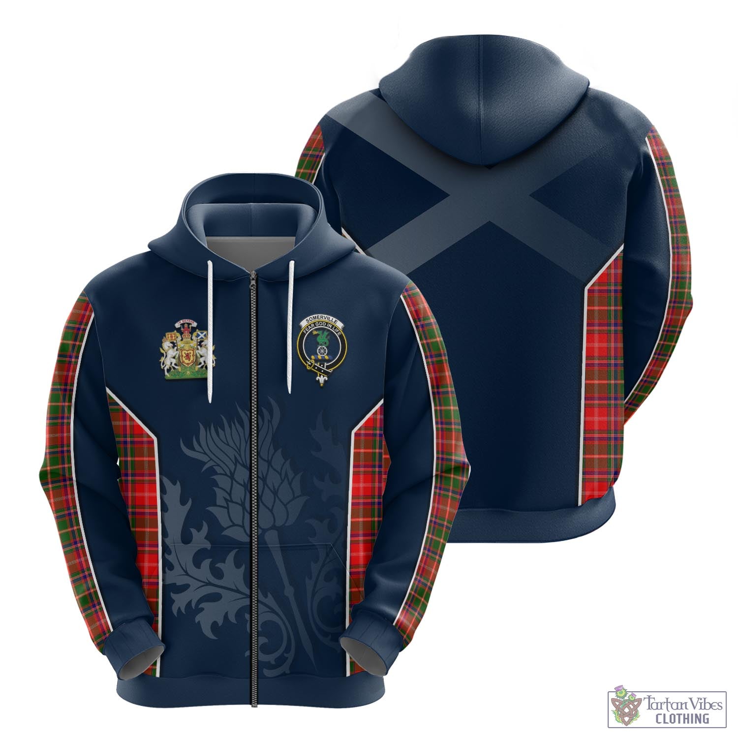 Tartan Vibes Clothing Somerville Modern Tartan Hoodie with Family Crest and Scottish Thistle Vibes Sport Style