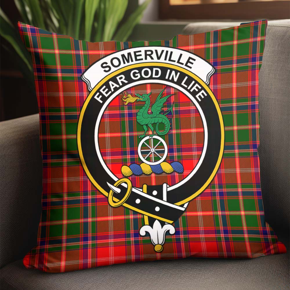 Somerville Modern Tartan Pillow Cover with Family Crest - Tartanvibesclothing