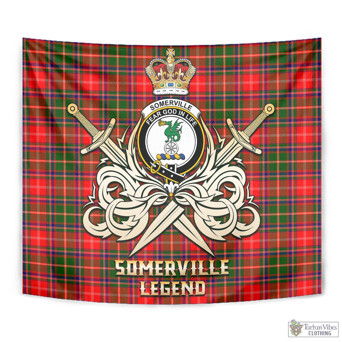 Tartan Vibes Clothing Somerville Modern Tartan Tapestry with Clan Crest and the Golden Sword of Courageous Legacy