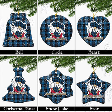 Sorbie Tartan Christmas Ceramic Ornaments with Scottish Gnome Playing Bagpipes