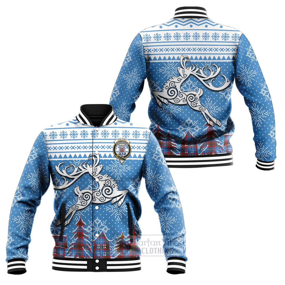 Spalding Clan Christmas Baseball Jacket Celtic Reindeer Style Unisex - Tartan Vibes Clothing