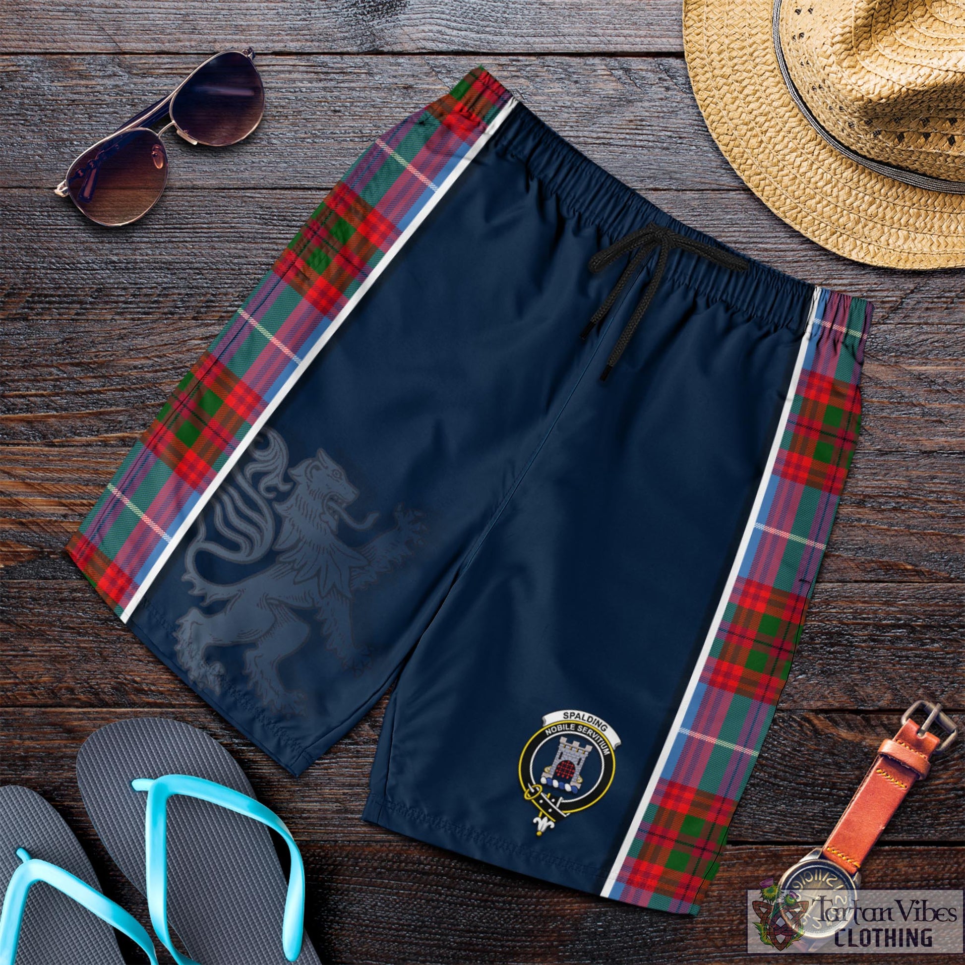 Tartan Vibes Clothing Spalding Tartan Men's Shorts with Family Crest and Lion Rampant Vibes Sport Style