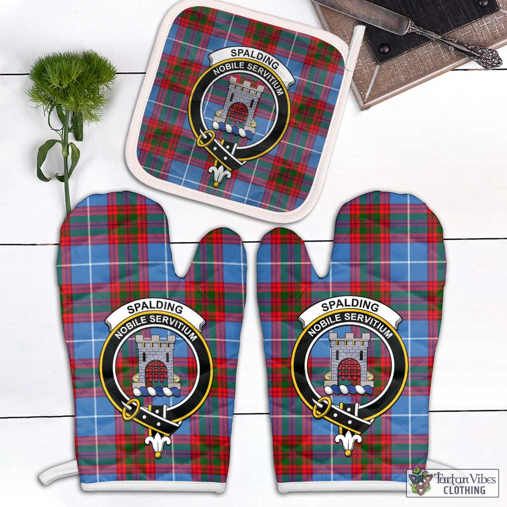 Spalding Tartan Combo Oven Mitt & Pot-Holder with Family Crest White - Tartan Vibes Clothing