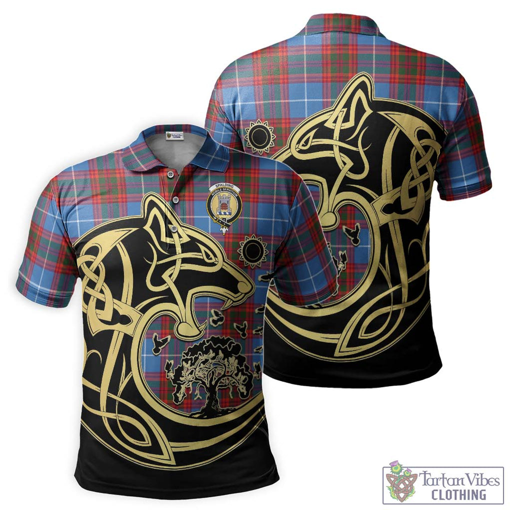 Spalding Tartan Polo Shirt with Family Crest Celtic Wolf Style Kid - Tartanvibesclothing Shop