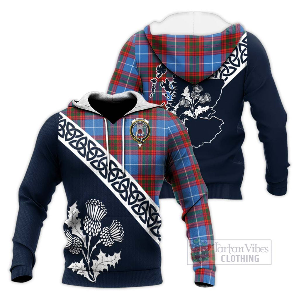 Tartan Vibes Clothing Spalding Tartan Knitted Hoodie Featuring Thistle and Scotland Map