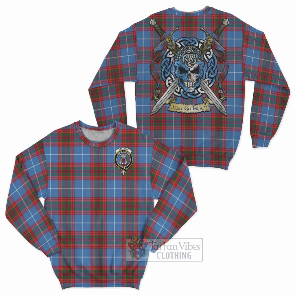 Spalding Tartan Sweatshirt with Family Crest Celtic Skull Style Unisex - Tartan Vibes Clothing