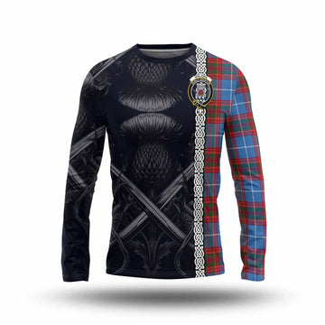 Spalding Tartan Long Sleeve T-Shirt with Family Crest Cross Sword Thistle Celtic Vibes