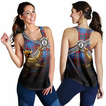Spalding Crest Tartan Women's Racerback Tanks with Golden Lion Emblem Celtic Style 4XL - Tartan Vibes Clothing