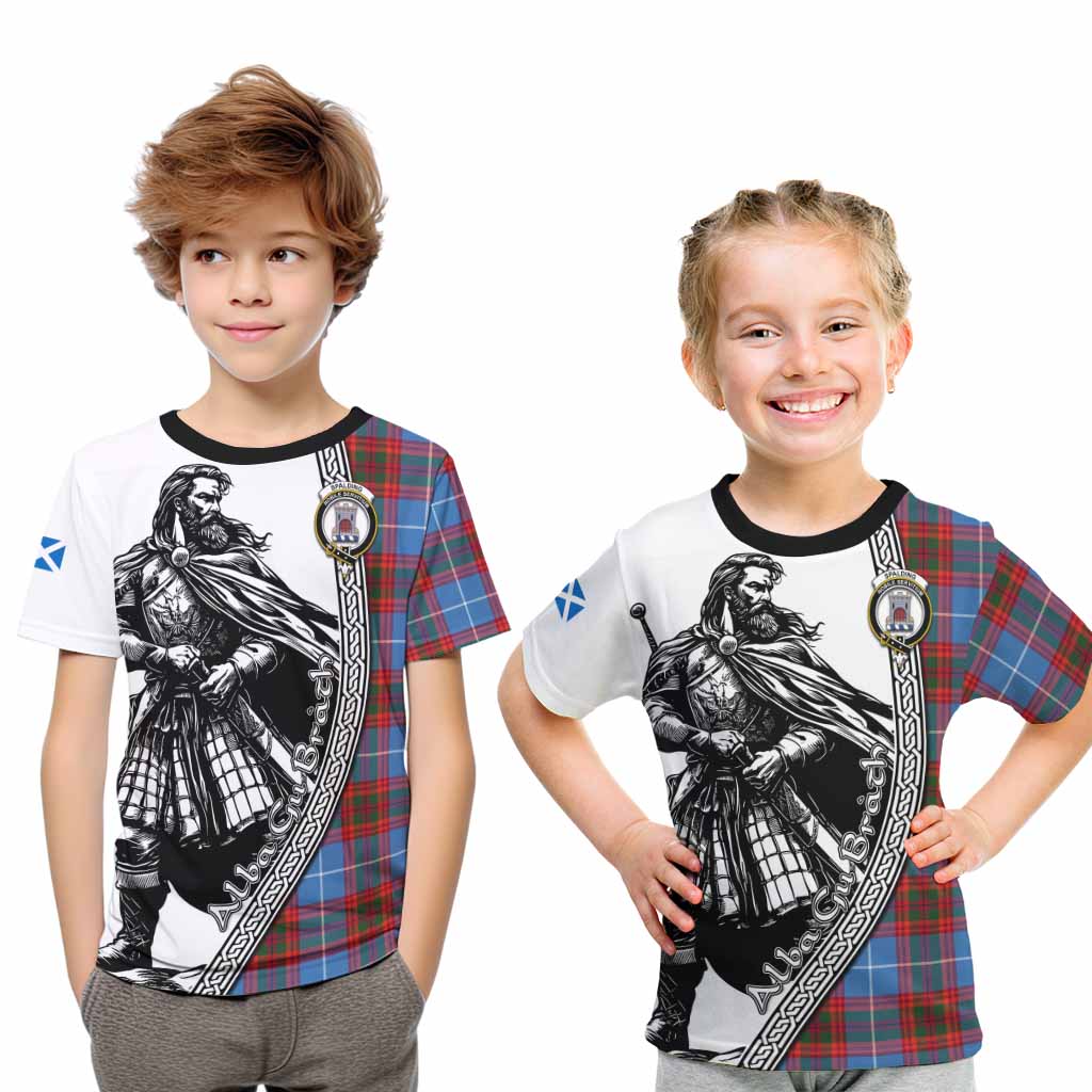 Spalding Tartan Clan Crest Kid T-Shirt with Highlander Warrior Celtic Style Youth XL Size14 - Tartan Vibes Clothing