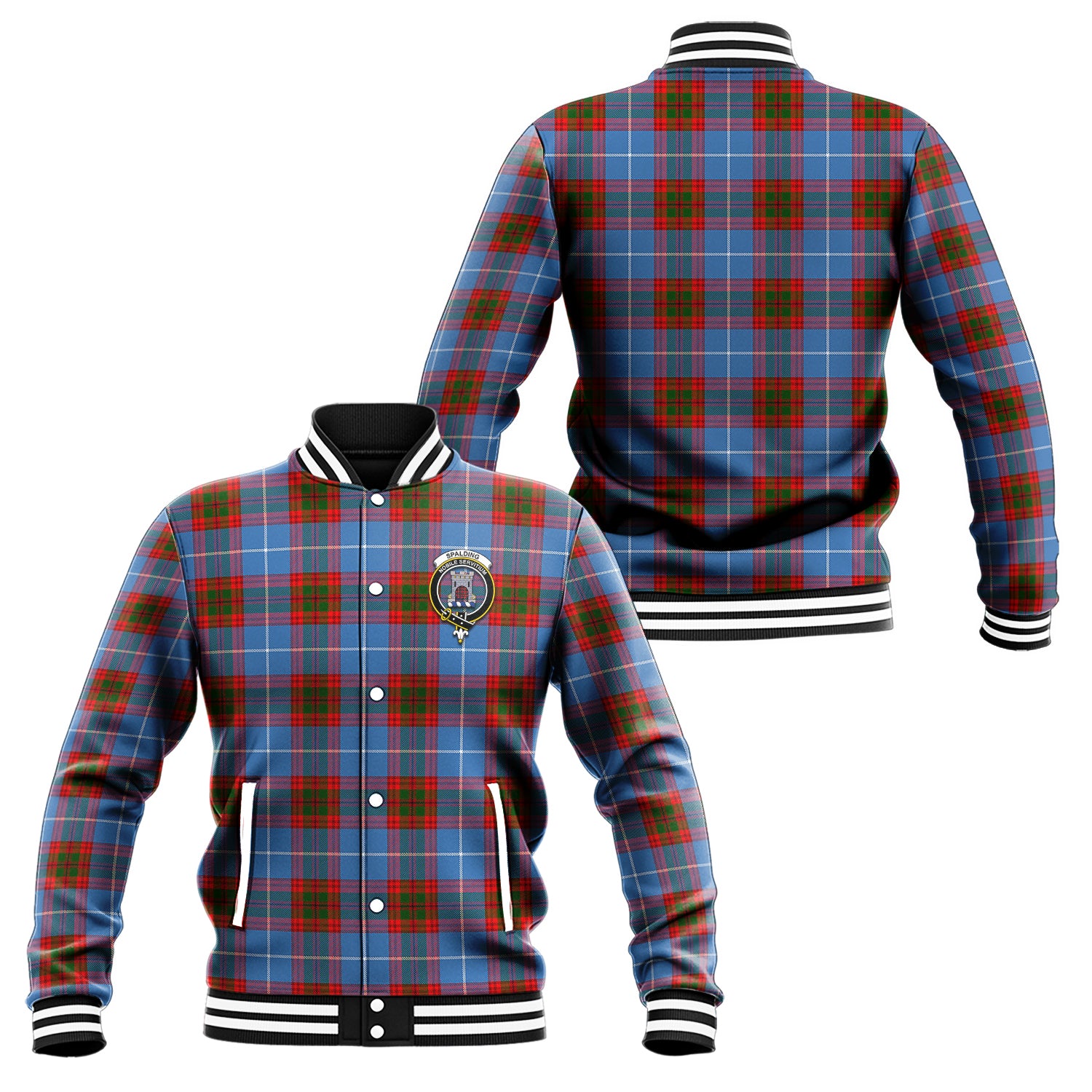 Spalding Tartan Baseball Jacket with Family Crest Unisex - Tartan Vibes Clothing