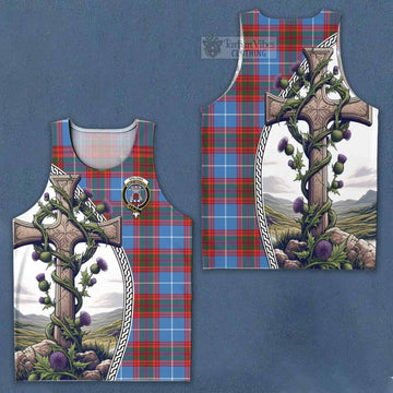 Spalding Tartan Men's Tank Top with Family Crest and St. Andrew's Cross Accented by Thistle Vines Men - Tartan Vibes Clothing