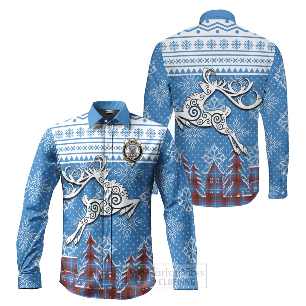 Spalding Clan Christmas Long Sleeve Button Shirt Celtic Reindeer Style Men's Shirt S - Tartan Vibes Clothing