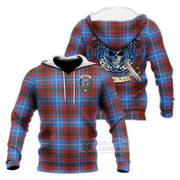 Spalding Tartan Knitted Hoodie with Family Crest Celtic Skull Style