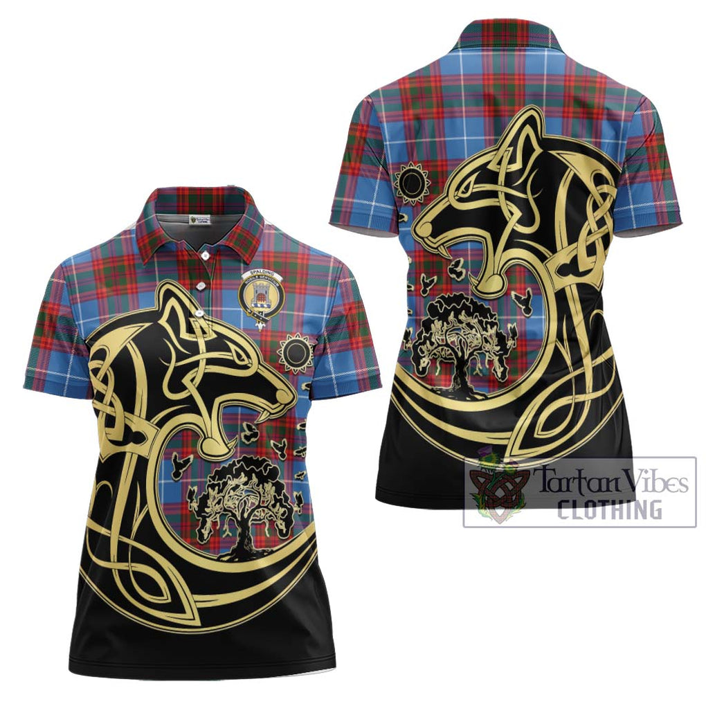 Spalding Tartan Women's Polo Shirt with Family Crest Celtic Wolf Style Women - Tartanvibesclothing Shop