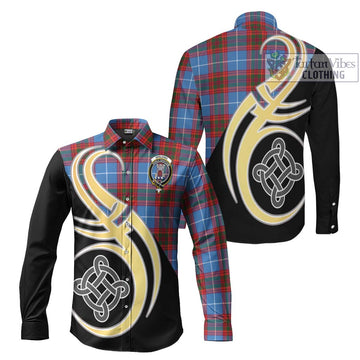 Spalding Tartan Long Sleeve Button Shirt with Family Crest and Celtic Symbol Style