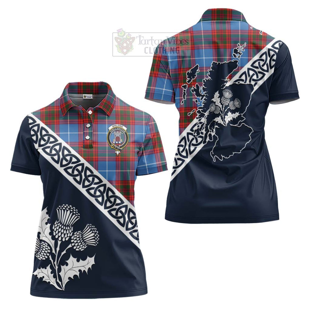 Tartan Vibes Clothing Spalding Tartan Women's Polo Shirt Featuring Thistle and Scotland Map