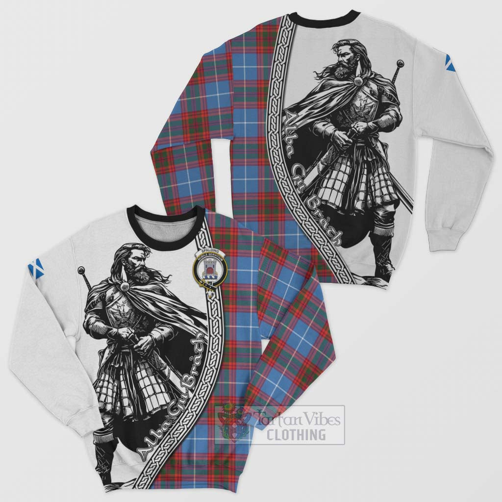 Spalding Tartan Clan Crest Sweatshirt with Highlander Warrior Celtic Style Unisex - Tartan Vibes Clothing
