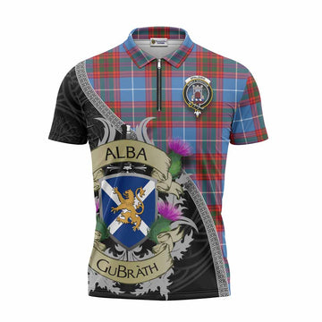 Spalding Tartan Family Crest Zipper Polo Shirt Lion Rampant Royal Thistle Shield Celtic Inspired Unisex - Tartan Vibes Clothing