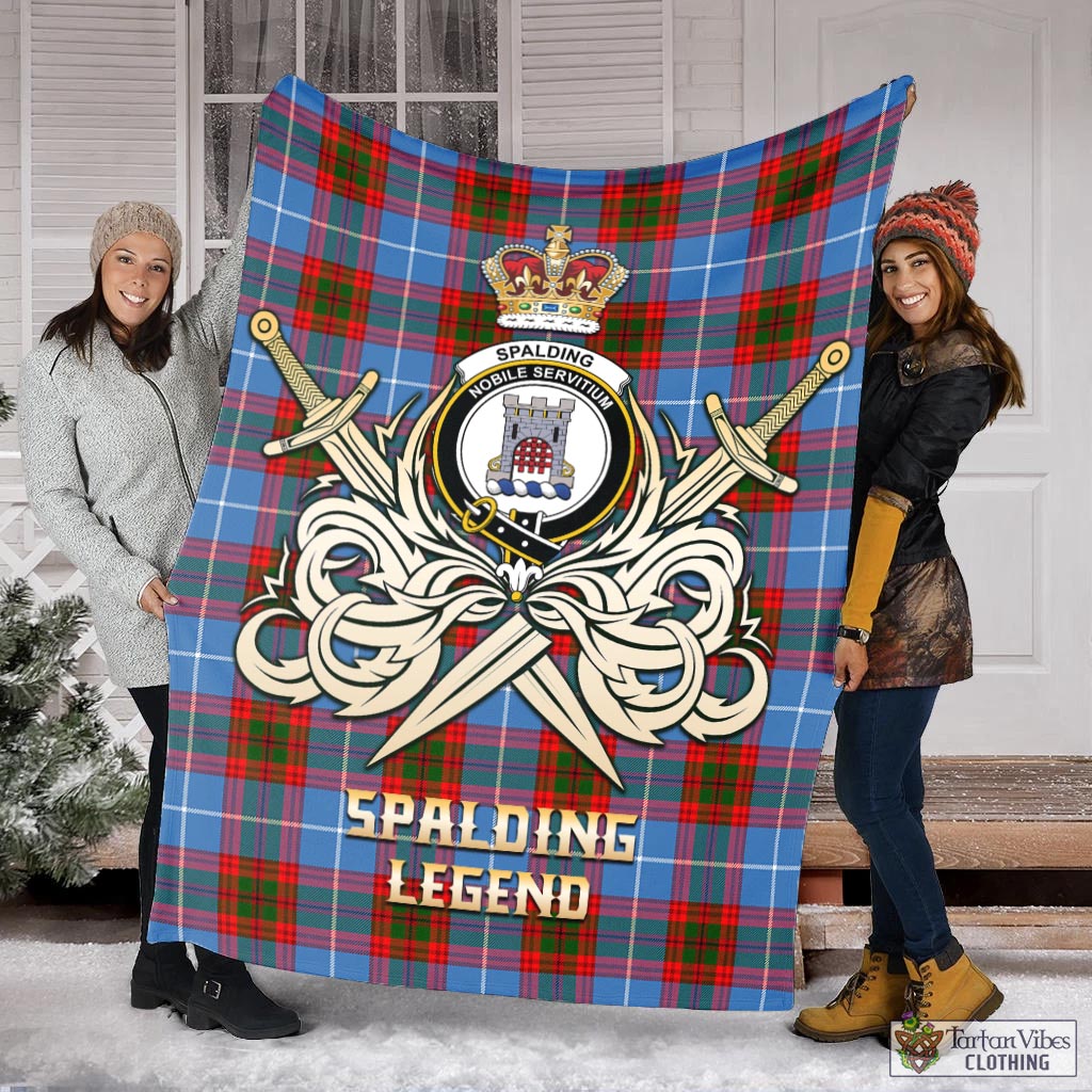 Tartan Vibes Clothing Spalding Tartan Blanket with Clan Crest and the Golden Sword of Courageous Legacy