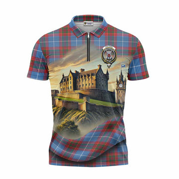Spalding Tartan Family Crest Zipper Polo Shirt with Scottish Ancient Castle Style Unisex - Tartan Vibes Clothing