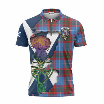 Spalding Tartan Family Crest Zipper Polo Shirt Scottish Thistle Celtic Inspired Unisex - Tartan Vibes Clothing
