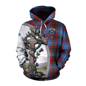 Spalding Tartan Cotton Hoodie with Family Crest and St. Andrew's Cross Accented by Thistle Vines Pullover Hoodie XS - Tartan Vibes Clothing