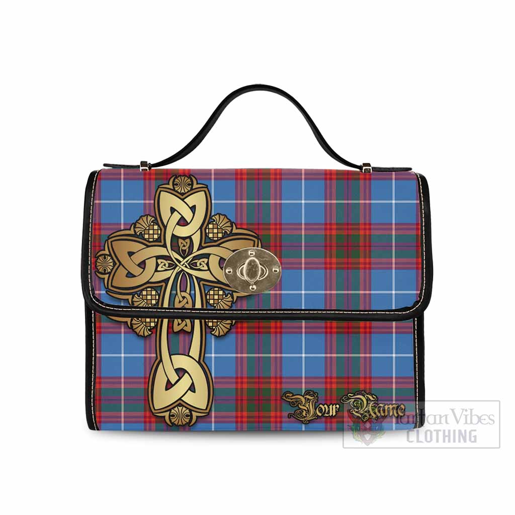 Tartan Vibes Clothing Spalding Tartan Waterproof Canvas Bag Golden Thistle Celtic Cross Style