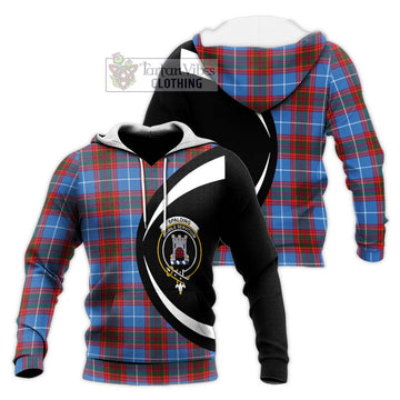 Spalding Tartan Knitted Hoodie with Family Crest Circle Style