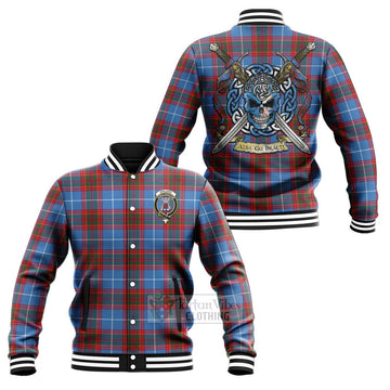 Spalding Tartan Baseball Jacket with Family Crest Celtic Skull Style Unisex - Tartan Vibes Clothing