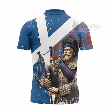 Spalding Tartan Zipper Polo Shirt with Family Crest Scottish Bagpiper Vibes - Tartan Vibes Clothing