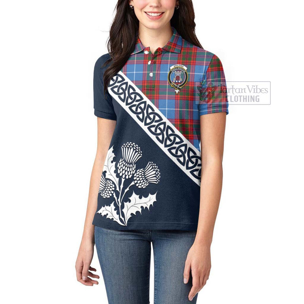 Tartan Vibes Clothing Spalding Tartan Women's Polo Shirt Featuring Thistle and Scotland Map