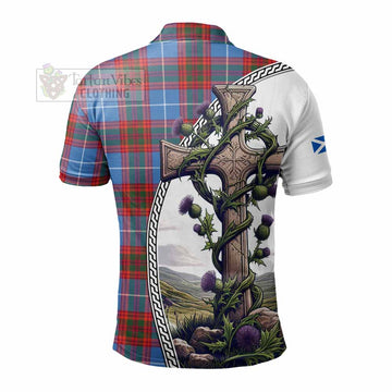 Spalding Tartan Polo Shirt with Family Crest and St. Andrew's Cross Accented by Thistle Vines - Tartan Vibes Clothing