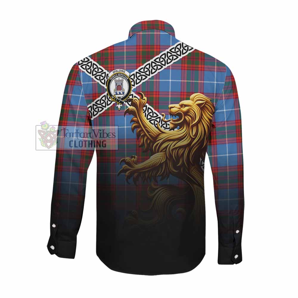 Spalding Crest Tartan Long Sleeve Button Shirt with Golden Lion Emblem Celtic Style Men's Shirt - Tartan Vibes Clothing