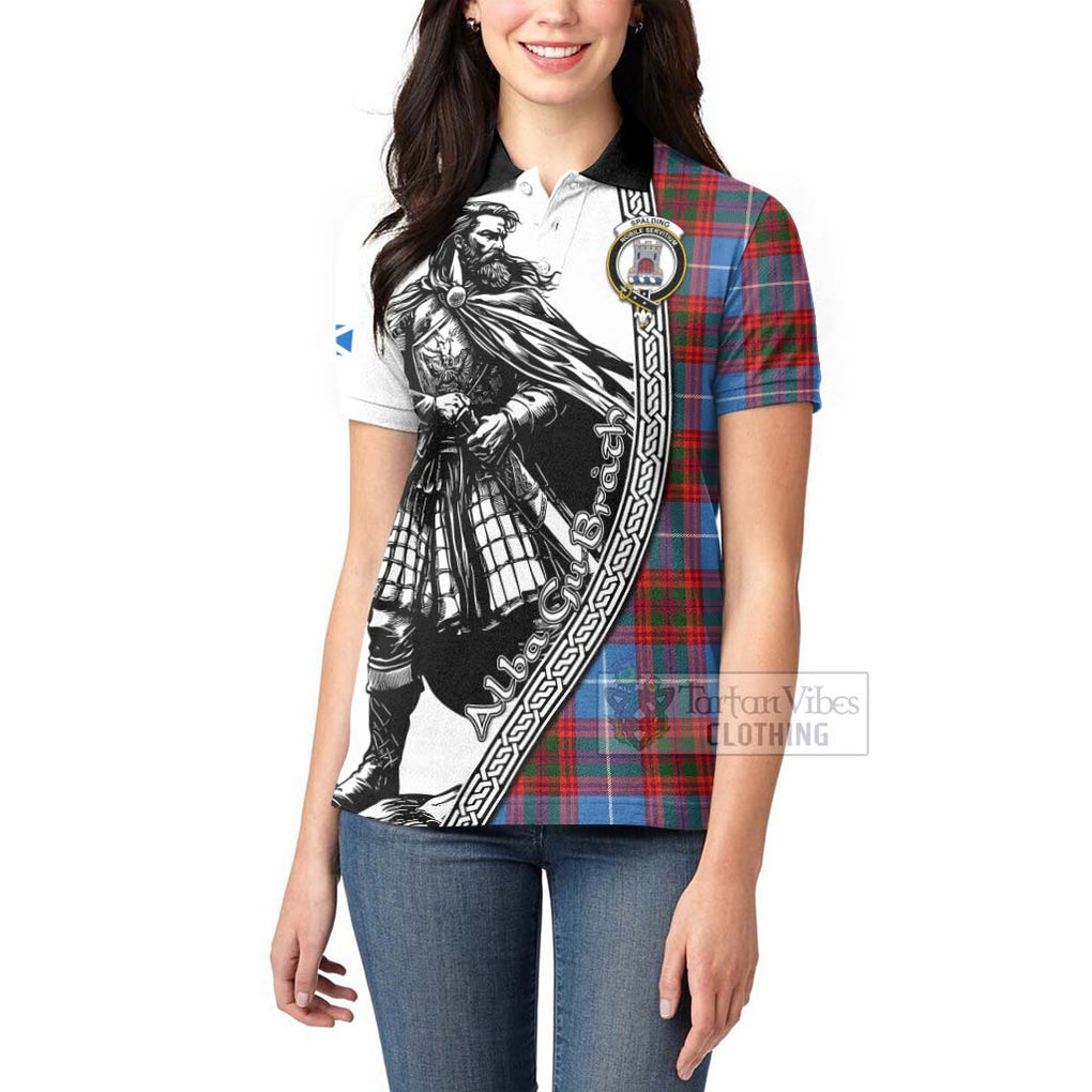 Spalding Tartan Clan Crest Women's Polo Shirt with Highlander Warrior Celtic Style - Tartan Vibes Clothing