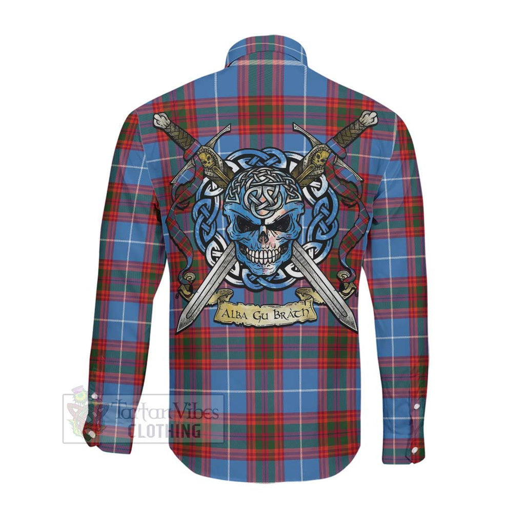 Spalding Tartan Long Sleeve Button Shirt with Family Crest Celtic Skull Style Men's Shirt - Tartan Vibes Clothing