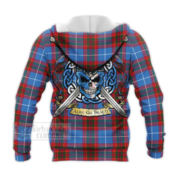 Spalding Tartan Knitted Hoodie with Family Crest Celtic Skull Style