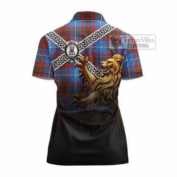 Spalding Crest Tartan Women's Polo Shirt with Golden Lion Emblem Celtic Style - Tartan Vibes Clothing